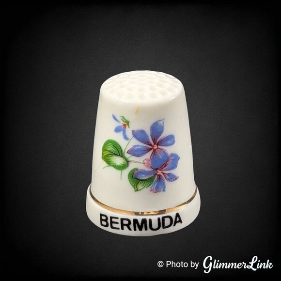 Bermuda Floral Souvenir Porcelain Collectible Thimble - Picture 1 of 8